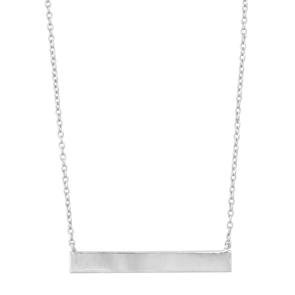 Sterling Silver Plain Sideways Bar Necklace