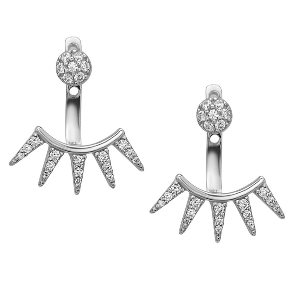 Sterling Silver Spiked CZ Back & Front Earrings