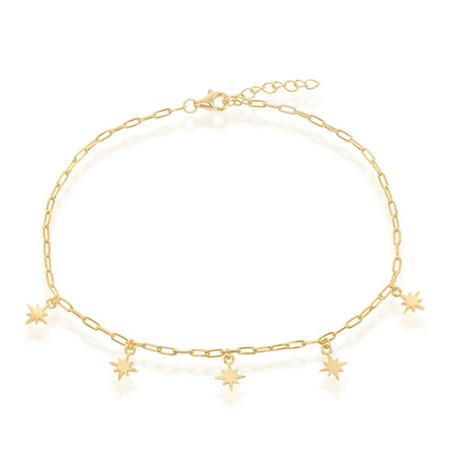 Sterling Silver North Star Charms Paperclip Anklet Gold Plated