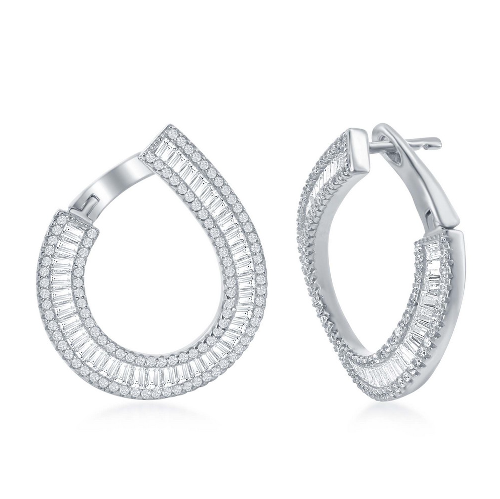 Sterling Silver Baguette w/ CZ Border J-Design Earrings