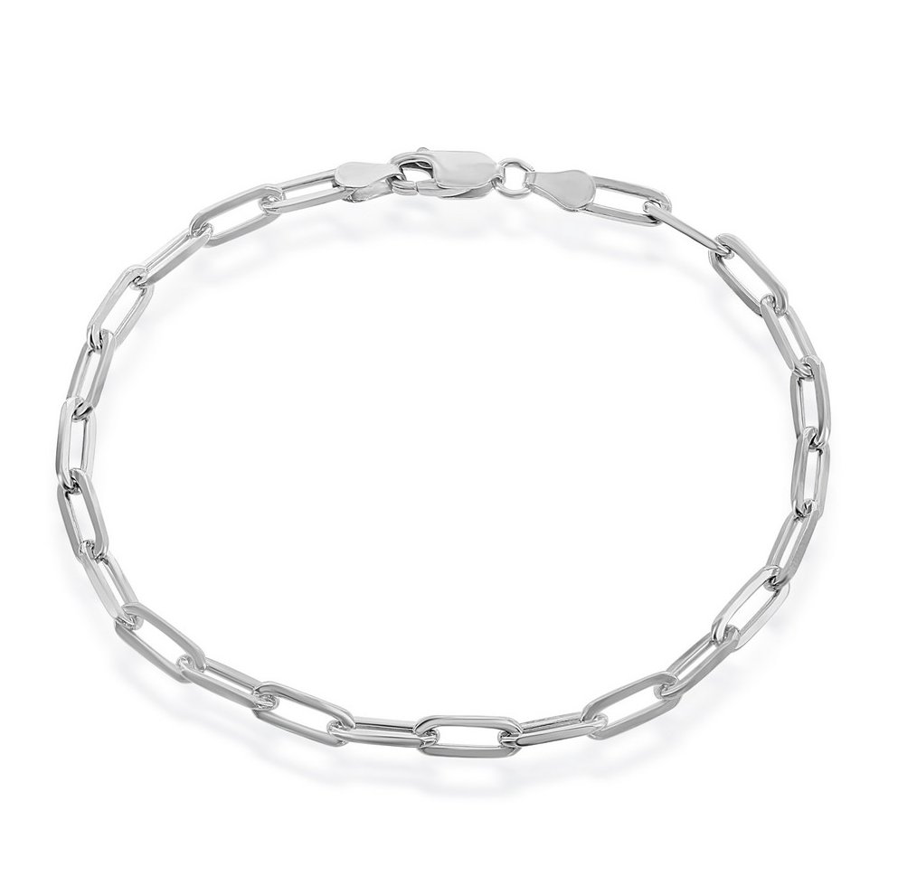 Sterling Silver 4mm Paper Clip Bracelet - Rhodium Plated
