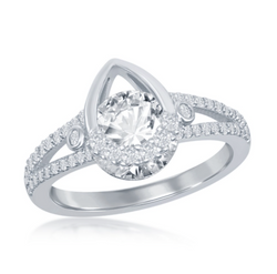 Sterling Silver Pear-Shaped Round CZ Ring