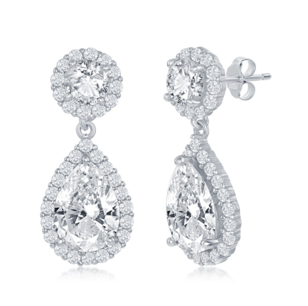 Sterling Silver Round and Pearshaped CZ Earrings