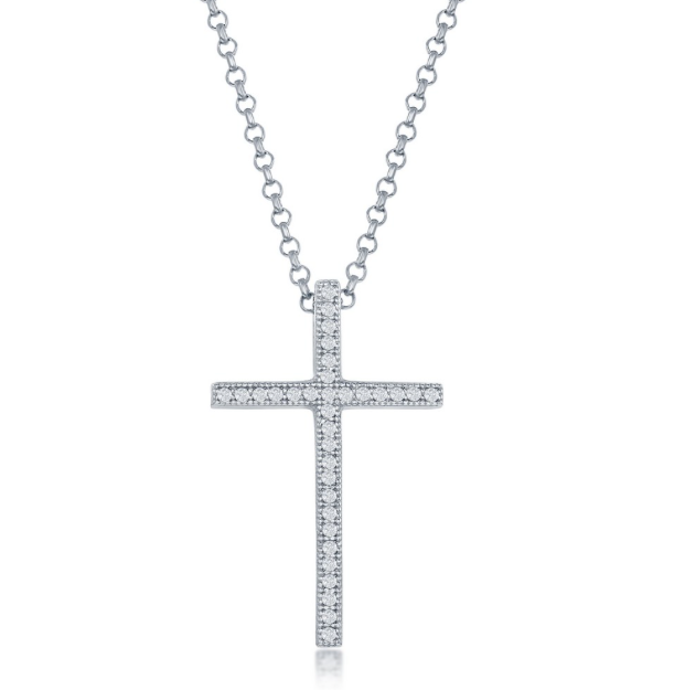 Sterling Silver Micro Pave Cross Pendant