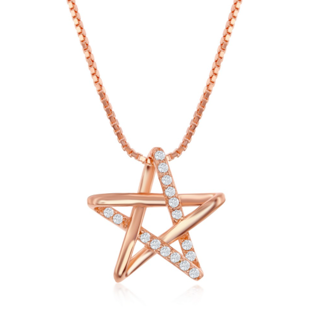 Sterling Silver Cubic Zirconia Star Necklace - Rhodium Plated