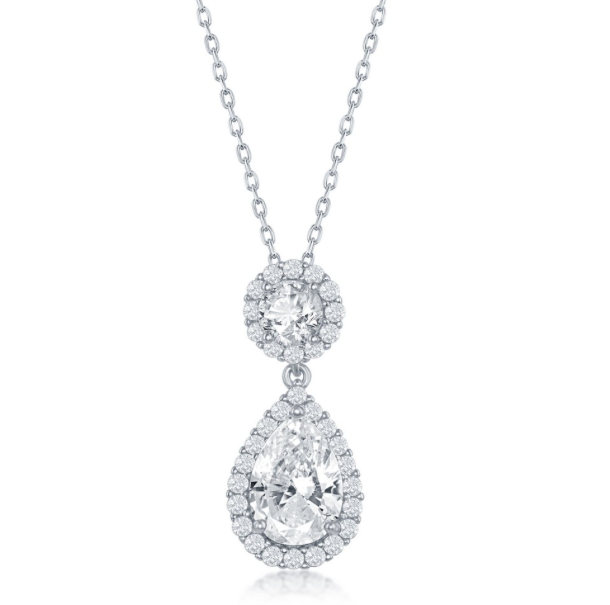 Classic Of NY | Sterling Silver Round and Pearshaped CZ Necklace