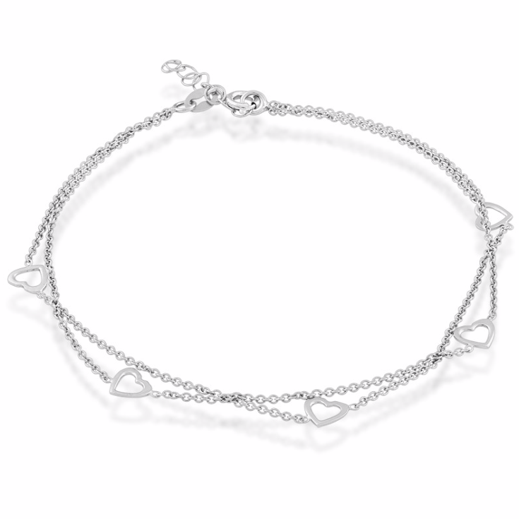 Sterling Silver Double Strand Open Hearts Anklet