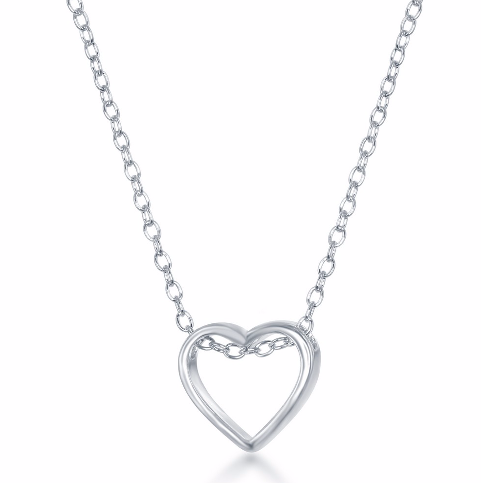 Sterling Silver Center Open Heart Necklace