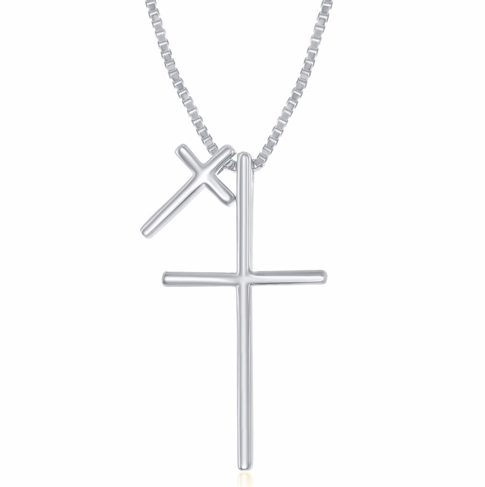 Sterling Silver Double Cross Necklace