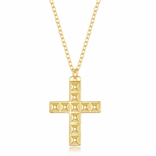 Sterling Silver Studded Cross Necklace - Gold Plated