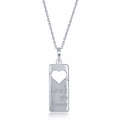 Sterling Silver 2PC Tag Heart Necklace Set - 16+2" 'Love You Forever' Tag & 14+2" 'Mom" Heart