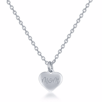 Sterling Silver 2PC Tag Heart Necklace Set - 16+2" 'Love You Forever' Tag & 14+2" 'Mom" Heart