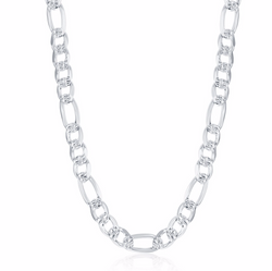 Sterling Silver 7.8mm Pave Figaro Chain - Rhodium Plated