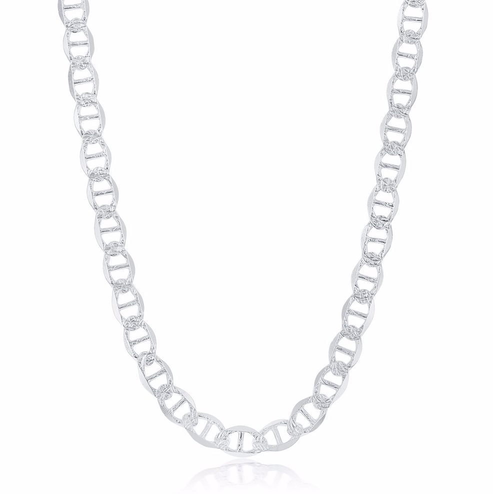 Sterling Silver 7mm Pave Marina Chain - Rhodium Plated