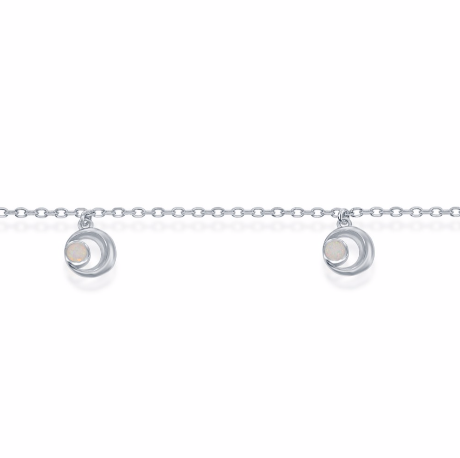 Sterling Silver Crescent Moon Anklet - White Opal