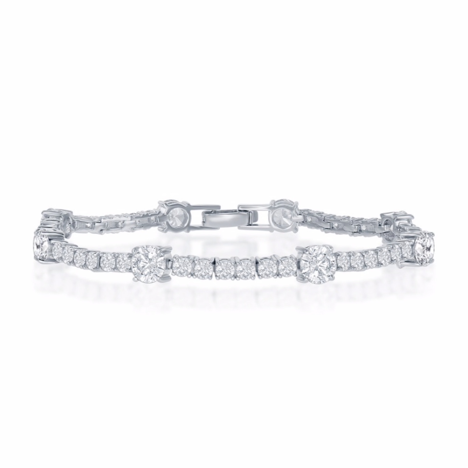 Sterling Silver Round 3mm and 6mm CZ Tennis Bracelet