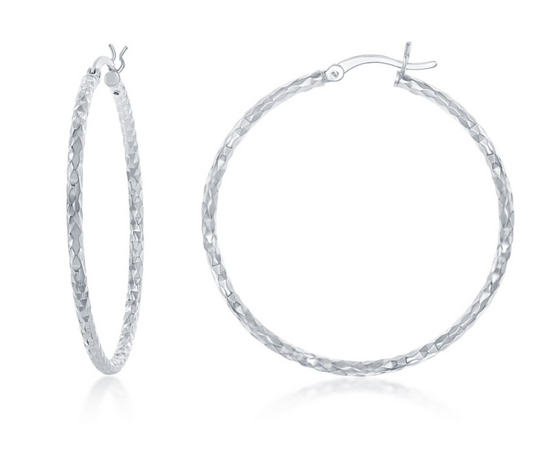 Sterling Silver 40mm Diamond Cut Hoop Earrings