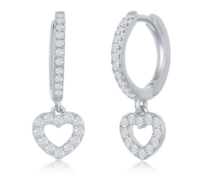 Sterling Silver Small Huggie Hoop CZ Heart Earrings