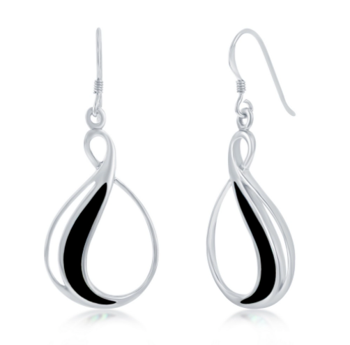 Sterling Silver Pearshaped Created Onyx Earrings