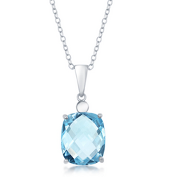 Sterling Silver Four-Prong Checkered 7.7cttw Gem Necklace - Blue Topaz
