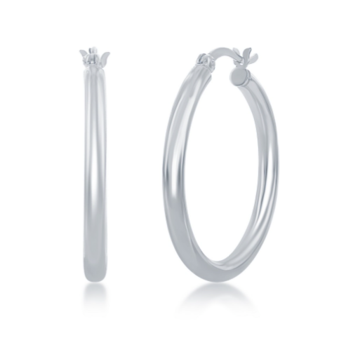 Sterling Silver 3x30mm High-Polished Hoop Earrings