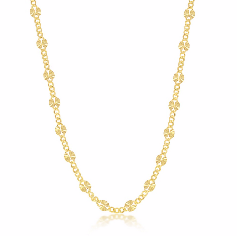 Sterling Silver Alternating Curb and Diamond-Cut Disc Chain - Gold Plated