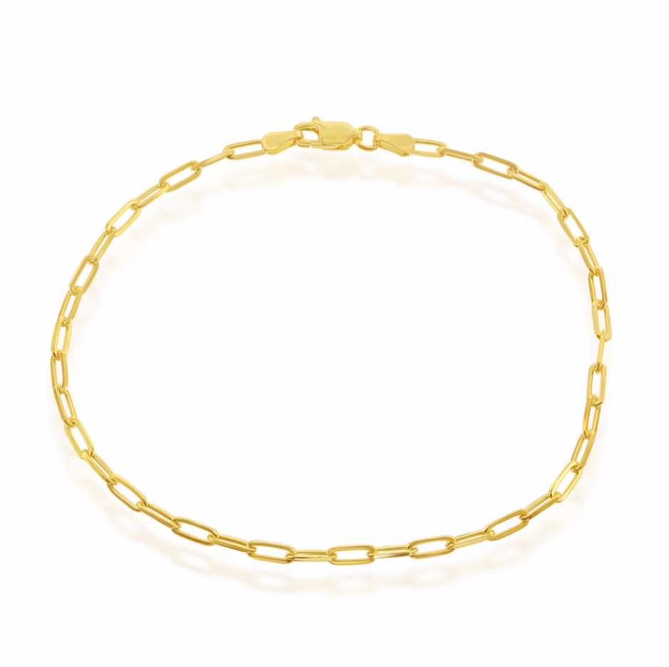Sterling Silver 2.8mm Paper Clip Anklet - Gold Plated 9"