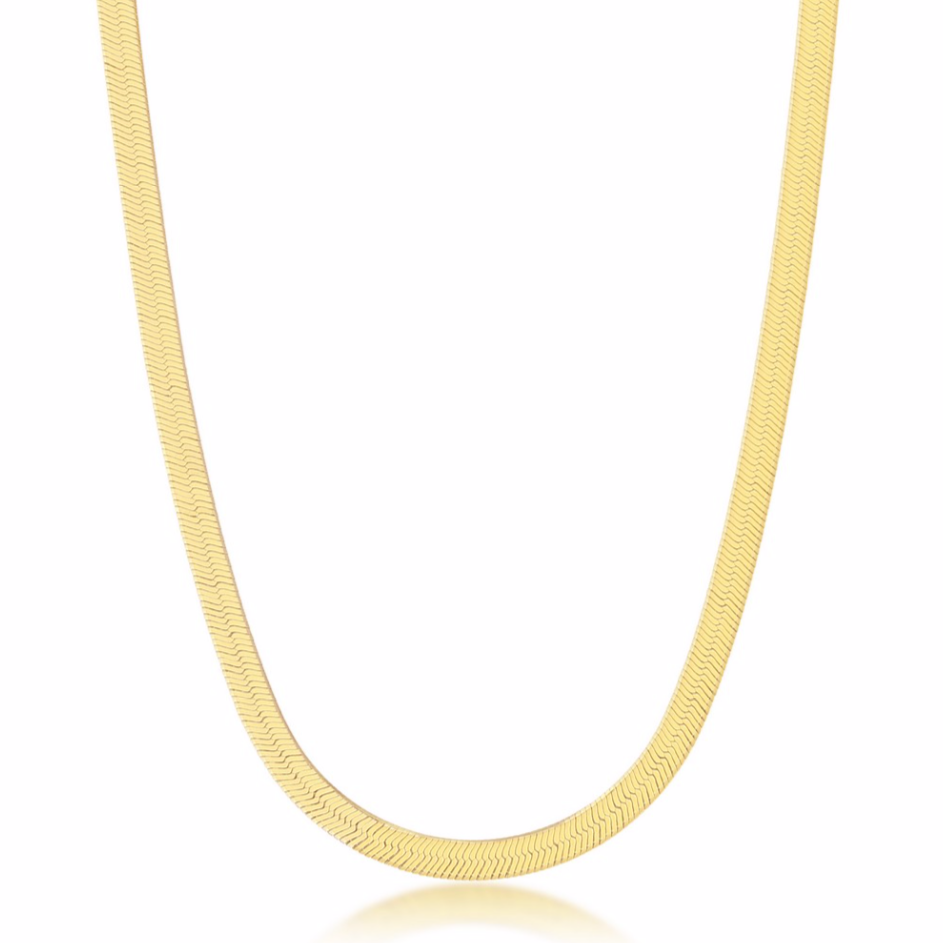 Sterling Silver 5mm Herringbone Chain - Gold Plated 18"