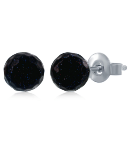 Sterling Silver Round Faceted "Blue Sandstone" 6MM Stud Earrings