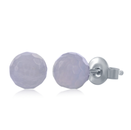 Sterling Silver Round Faceted "Blue Lace Agate" 6MM Stud Earrings