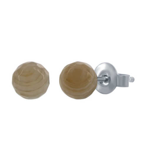 Sterling Silver Round Faceted "Brown Persian Agate" 6MM Stud Earrings