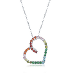 Sterling Silver Open Heart Rainbow CZ Necklace