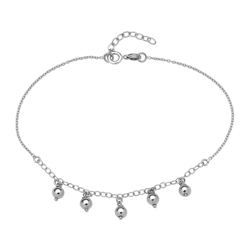 Sterling Silver Dangling Beads Anklet