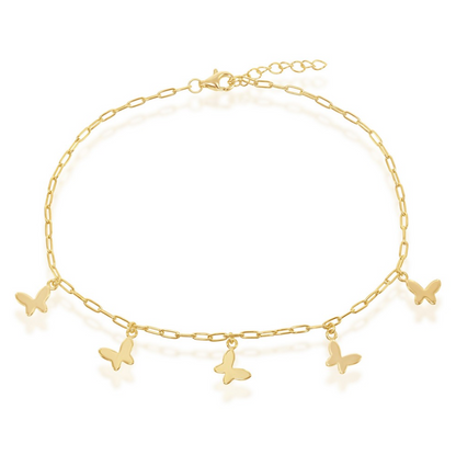 Sterling Silver Moon and Stars Charms Paperclip Anklet - Gold Plated