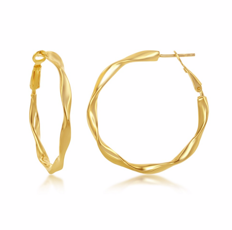 Sterling Silver Gold Plated Twisted Hoop Earrings
