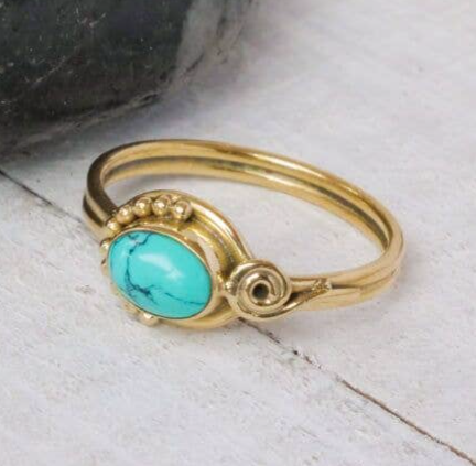 BR112-TQ| Brass Spotted Swirl Ring w/ Moonstone