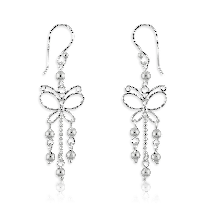 Sterling Silver Butterfly w/ Beads Earrings