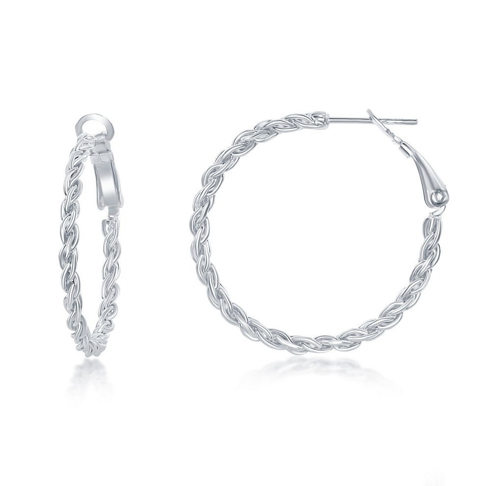 Sterling Silver 30mm Rope Design Hoop Earrings
