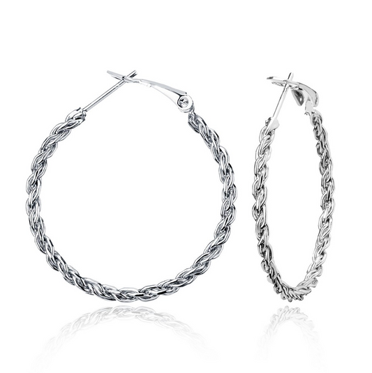 Sterling Silver 35mm Rope Design Hoop Earrings