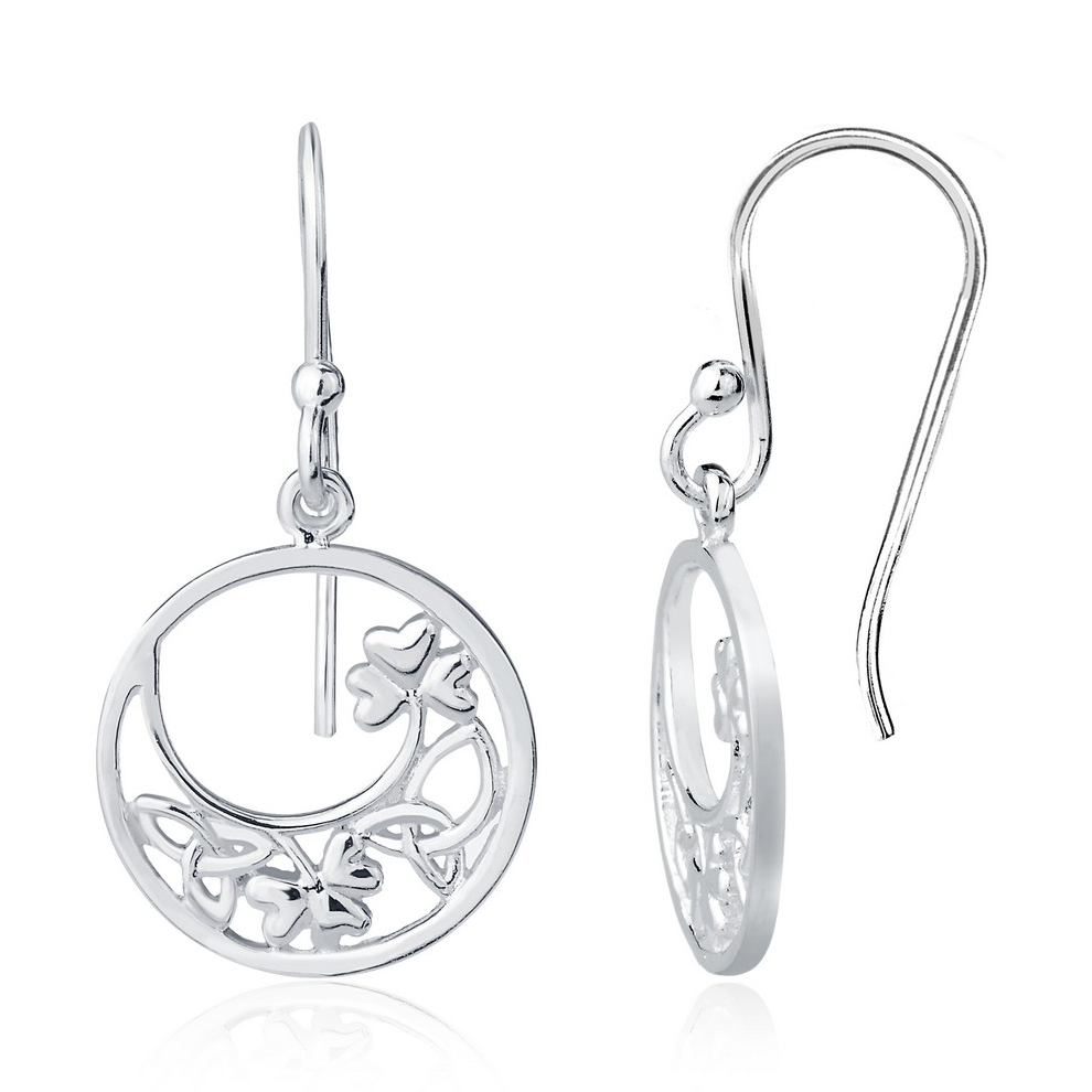Sterling Silver Small Open Circle with Crescent filled Design Earrings