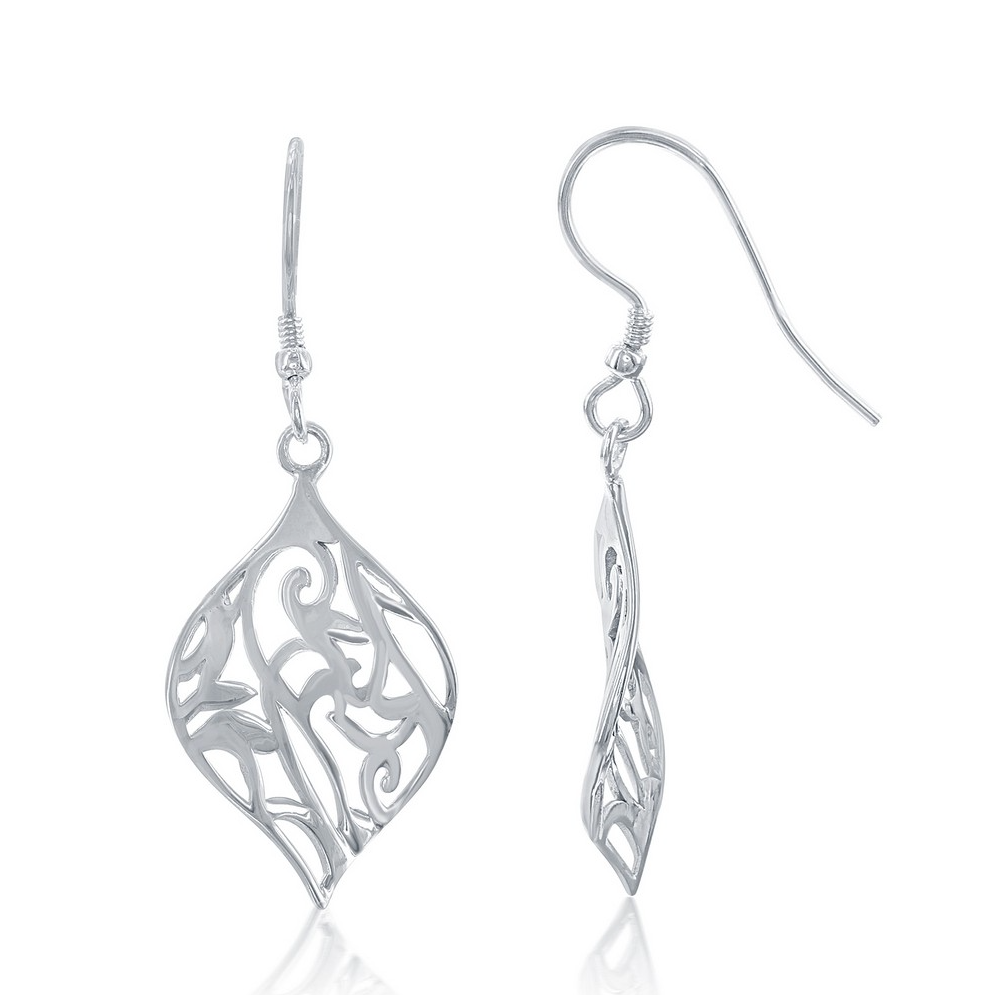 Sterling Silver Open Marquise with Swirl Design Earrings