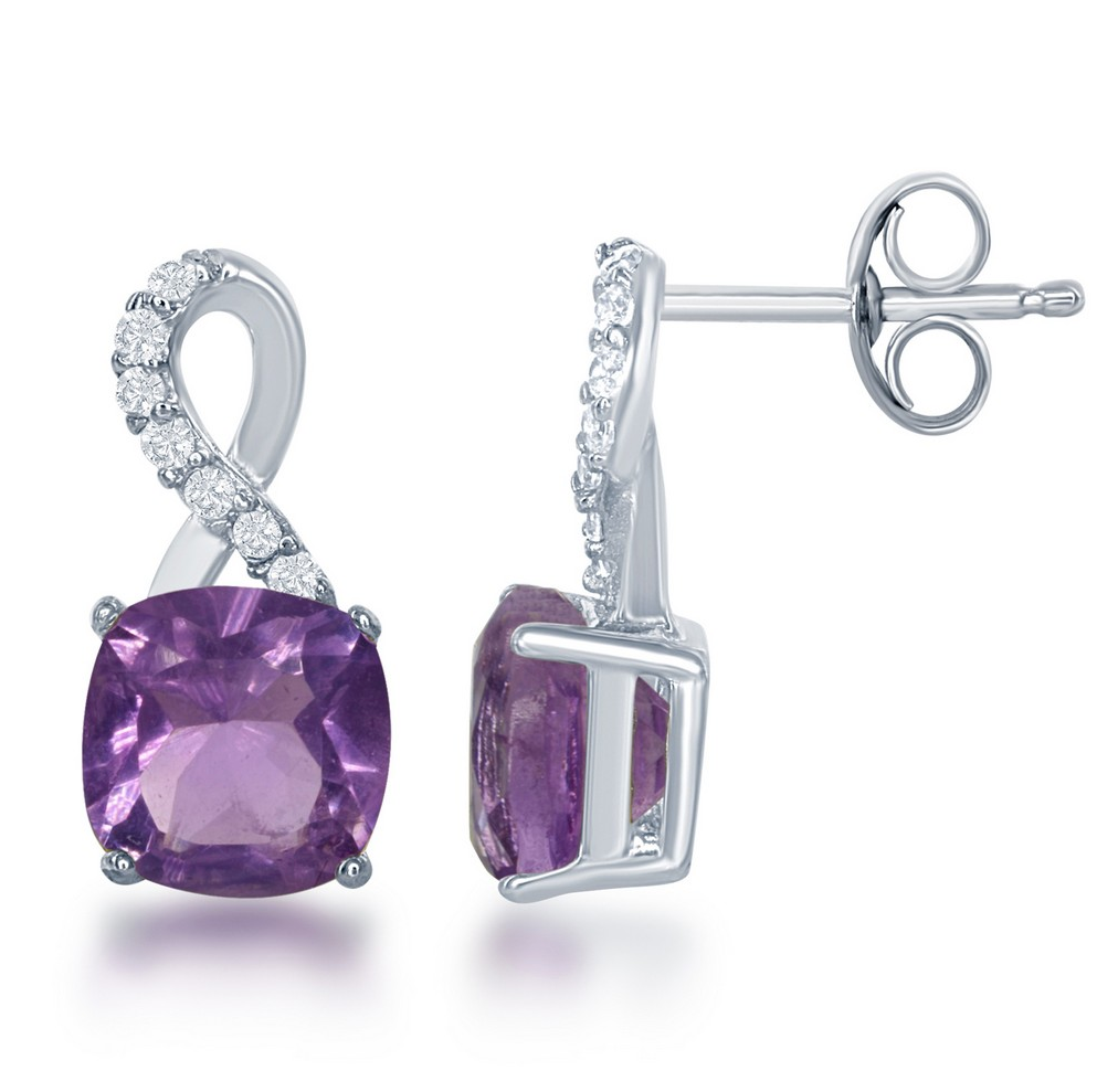 Sterling Silver White Topaz Earrings, with Square Gem