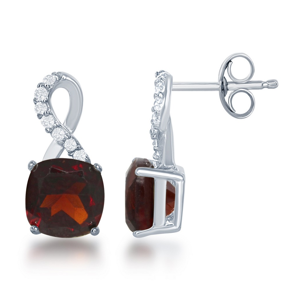 Sterling Silver White Topaz Earrings, with Square Gem