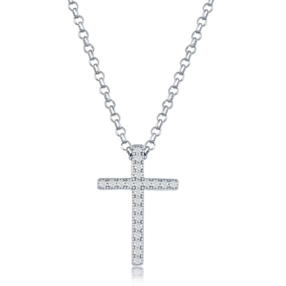 Sterling Silver Micro Pave Small CZ Cross Pendant