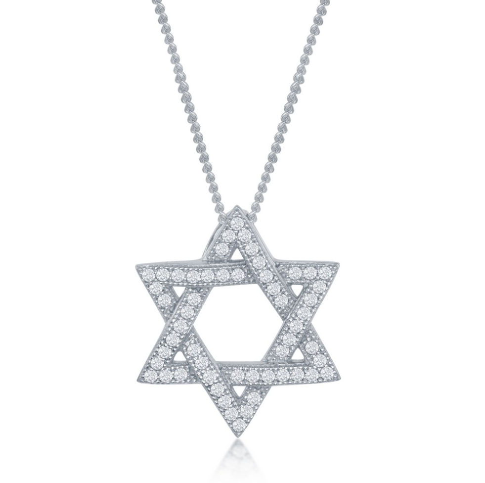 Sterling Silver Micro Pave Star of David Pendant (48 stones)