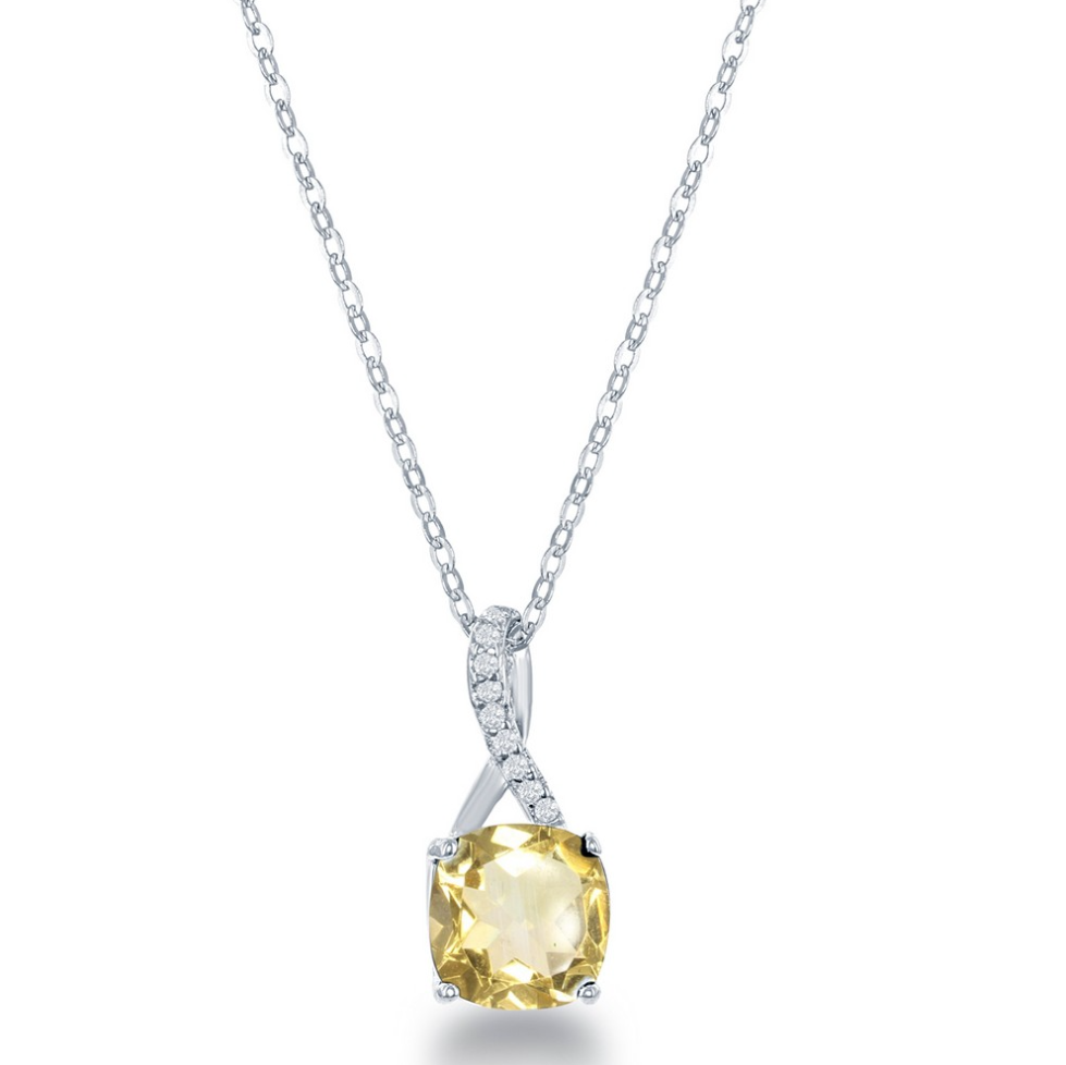 Sterling Silver White Topaz Pendant, with Square Gem