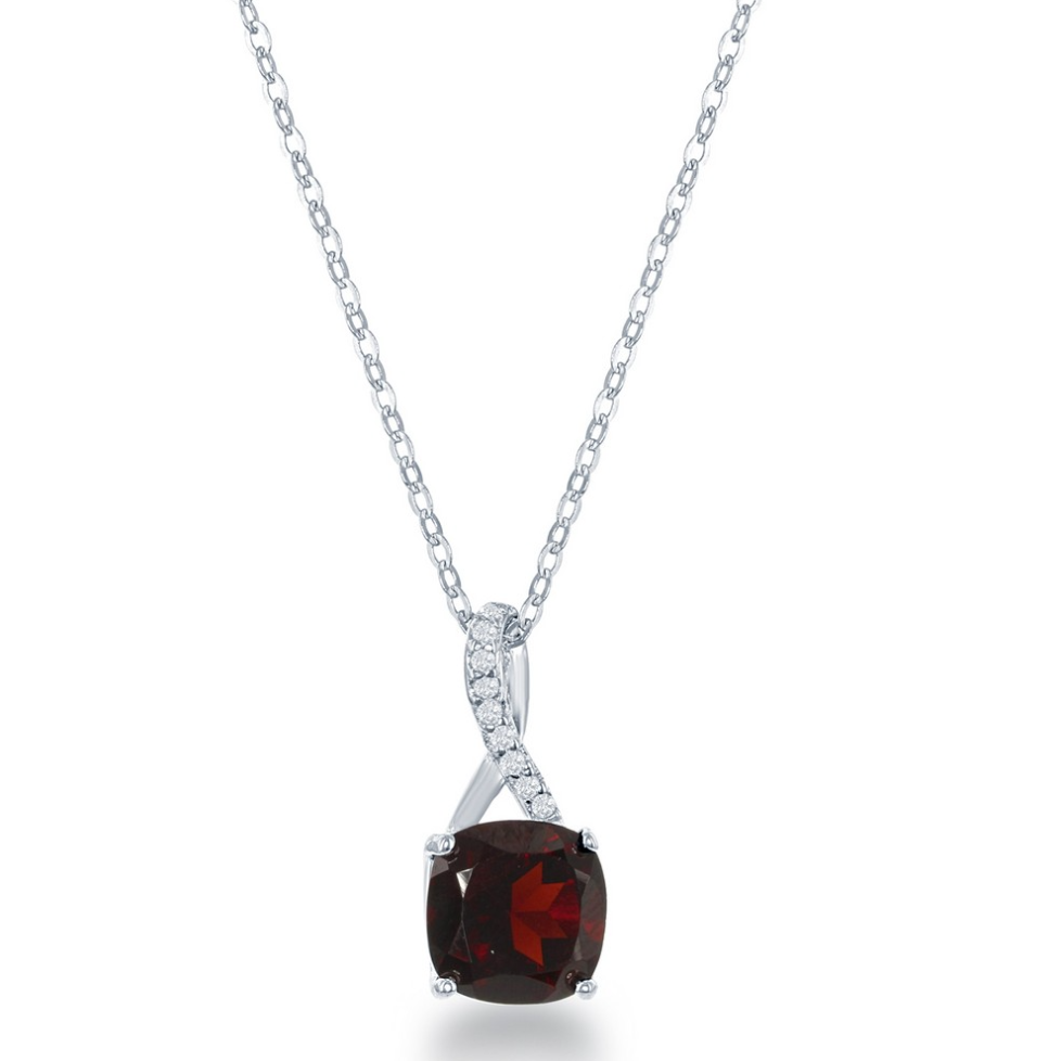 Sterling Silver White Topaz Pendant, with Square Gem