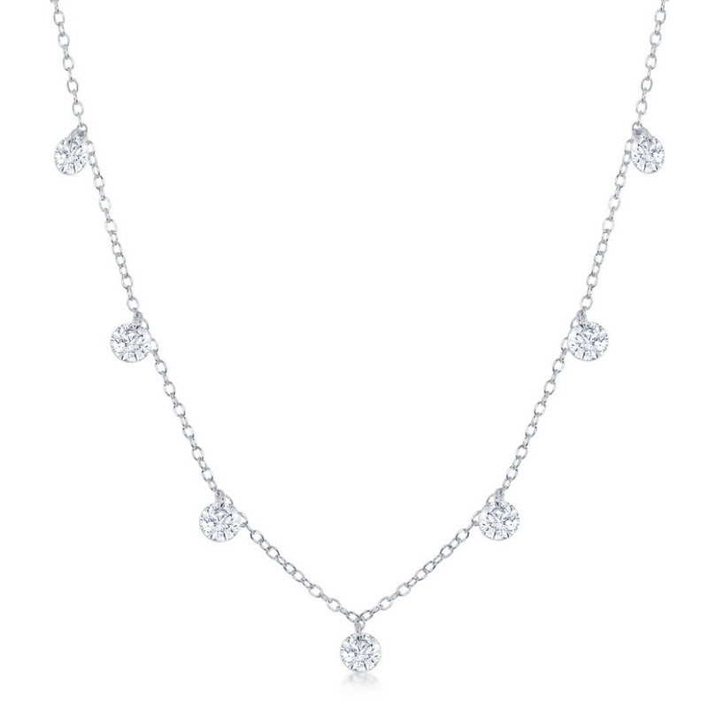 Sterling Silver with Hanging CZ's Necklace