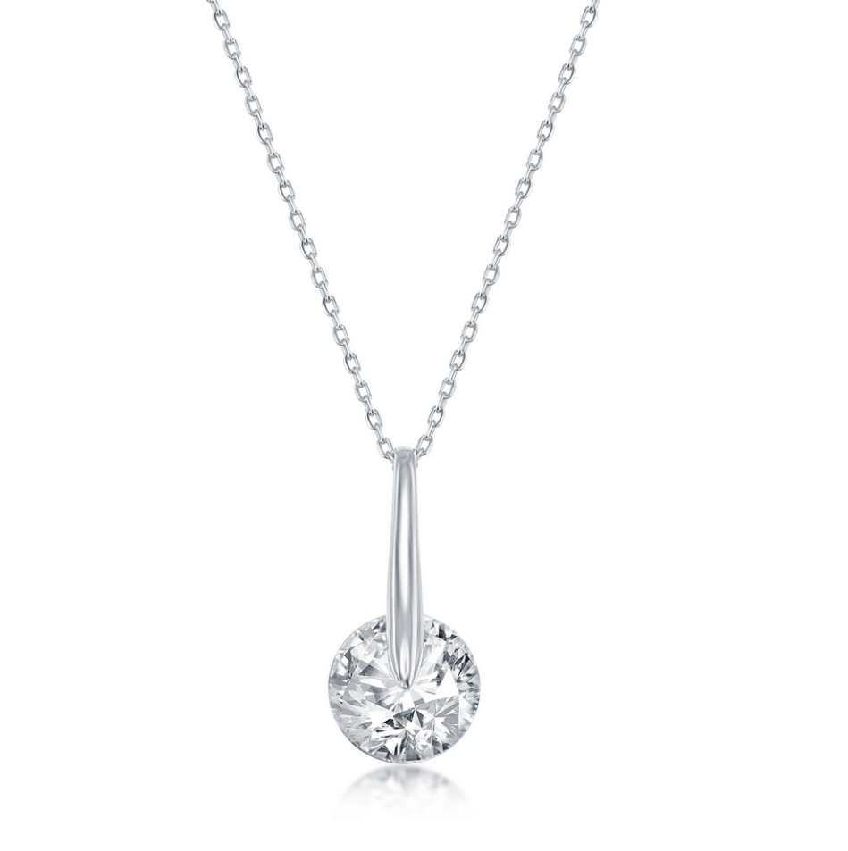 Sterling Silver Spinning Round CZ Necklace