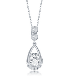 Sterling Silver Pear-shaped Round Spinning CZ Necklace